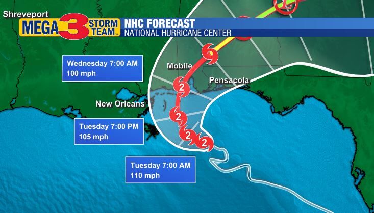 National Hurricane Center Forecast for Hurricane Sally late Monday Evening